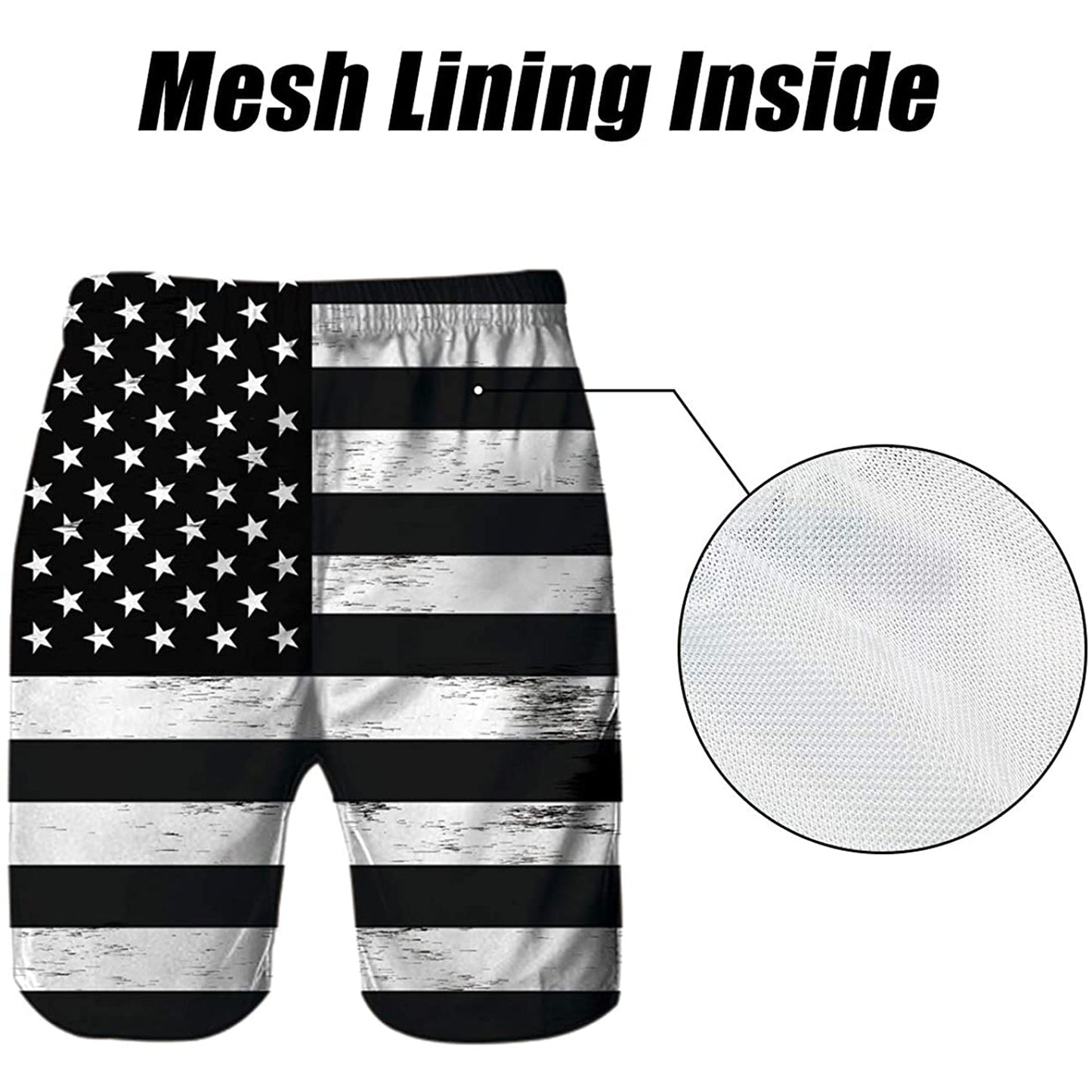 Black American Flag Funny Swim Trunks