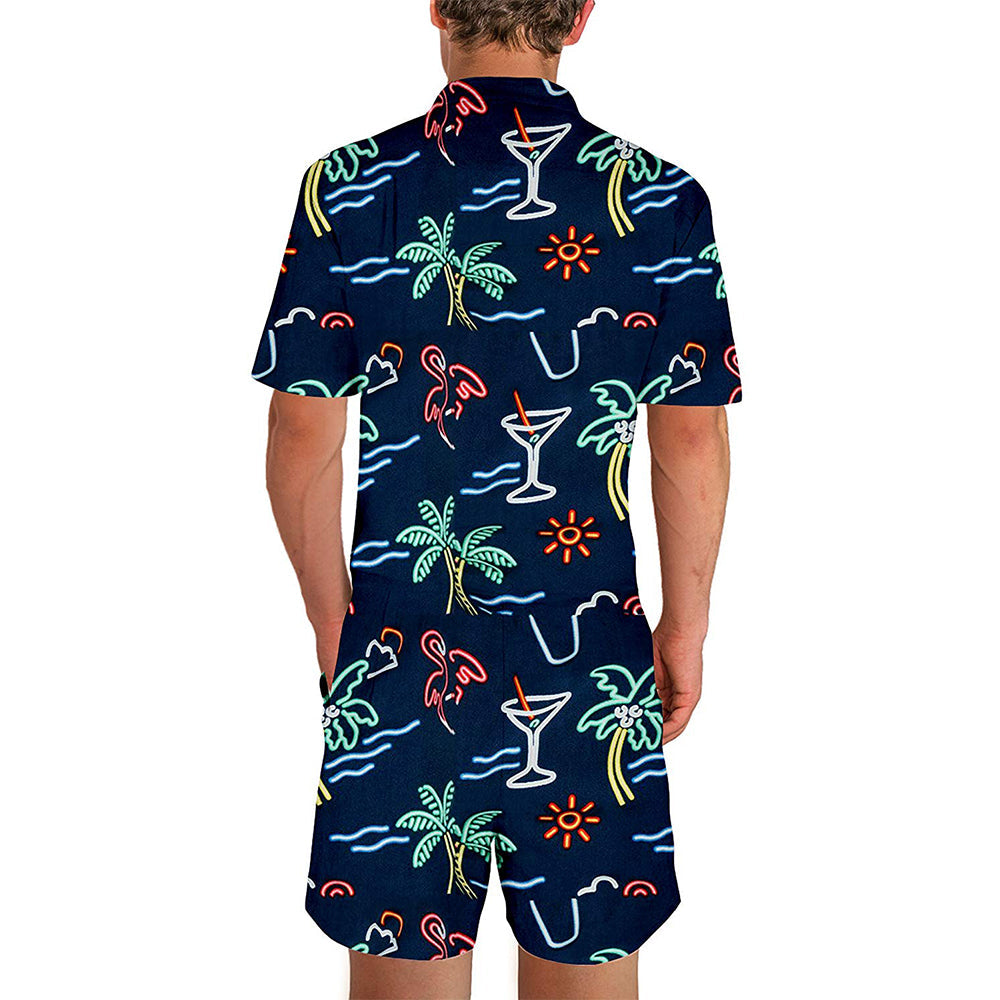 Hawaii Beach Grappige Heren Romper Marineblauw