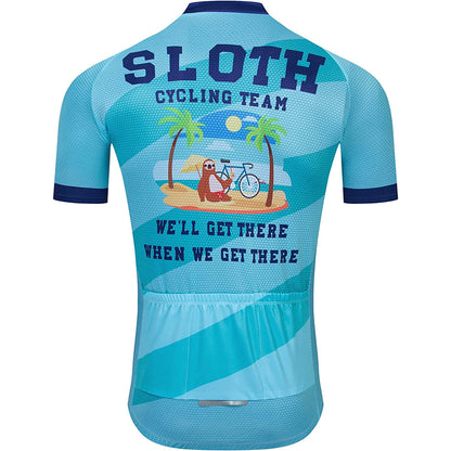 Sloth Palm Tree Beach Heren Grappig MTB Korte Mouw Fietsshirt Top