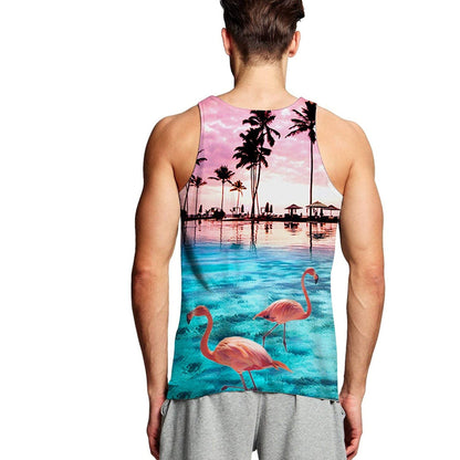 Flamingo mit Sonnenuntergang - Lustiges Tank Top