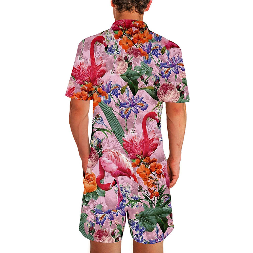 Floral Flamingos Roze Heren Romper