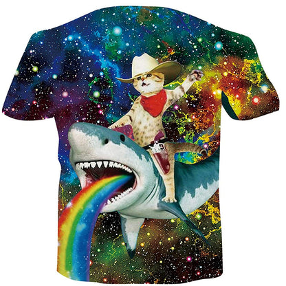 Cowboy Cat Riding Shark T Shirt