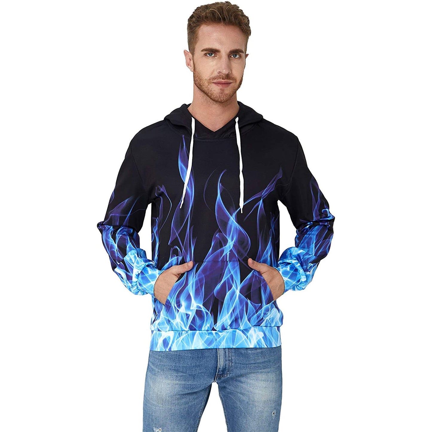 Lustiger Kapuzenpullover mit blauer Flamme