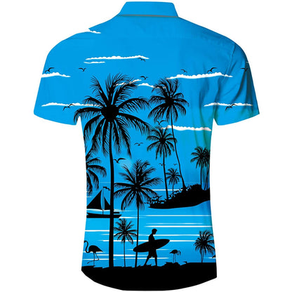 Blauwe palmboom grappig Hawaiiaans shirt