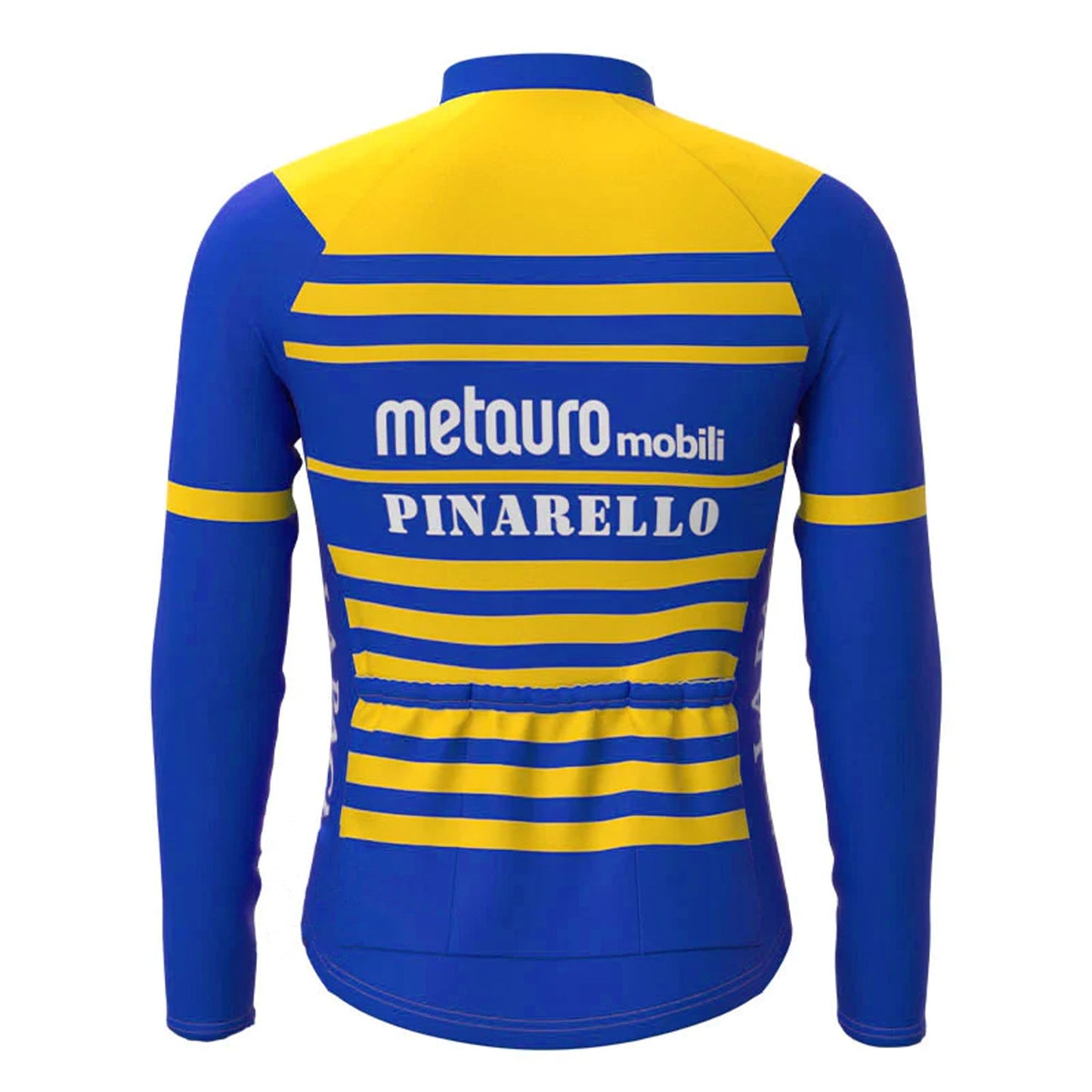 Metquro Mobili Pinarello Blau Gelb Vintage Langarm Radtrikot Top