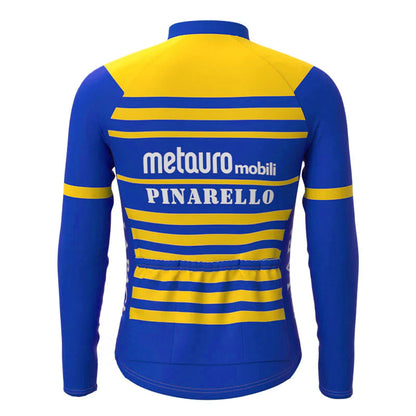 Metquro Mobili Pinarello Blau Gelb Vintage Langarm Radtrikot Top