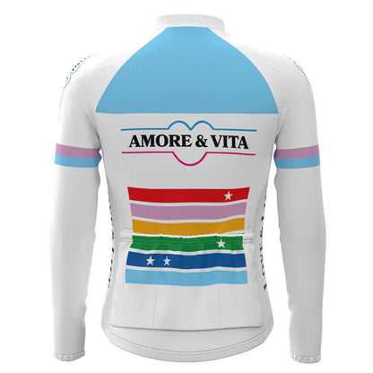 Amore &amp; Vita Weißes, langärmliges Vintage-Radsport-Trikot