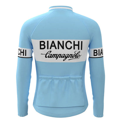 Bianchi Blue Vintage Lange Mouw Fietsshirt Bijpassende Set