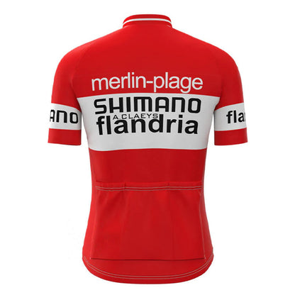 Shimano Flandria Rood Vintage Korte Mouw Fietsshirt Top