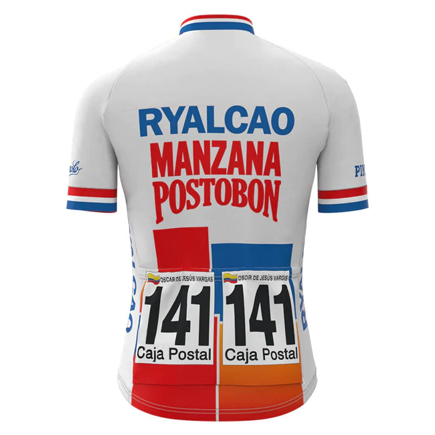 Ryalcao Manzana Postobón Witte vintage fietsshirt met korte mouwen