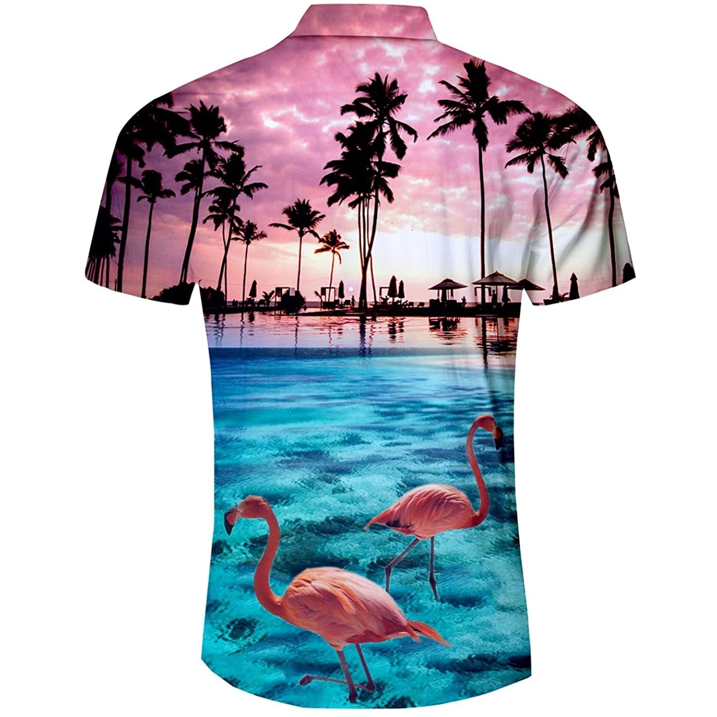 Sonnenuntergang Palme Flamingos Lustige Hawaiian Shirt