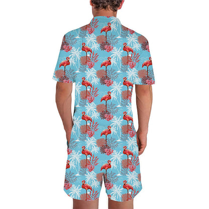 Blue Coconut Tree Flamingo Male Romper