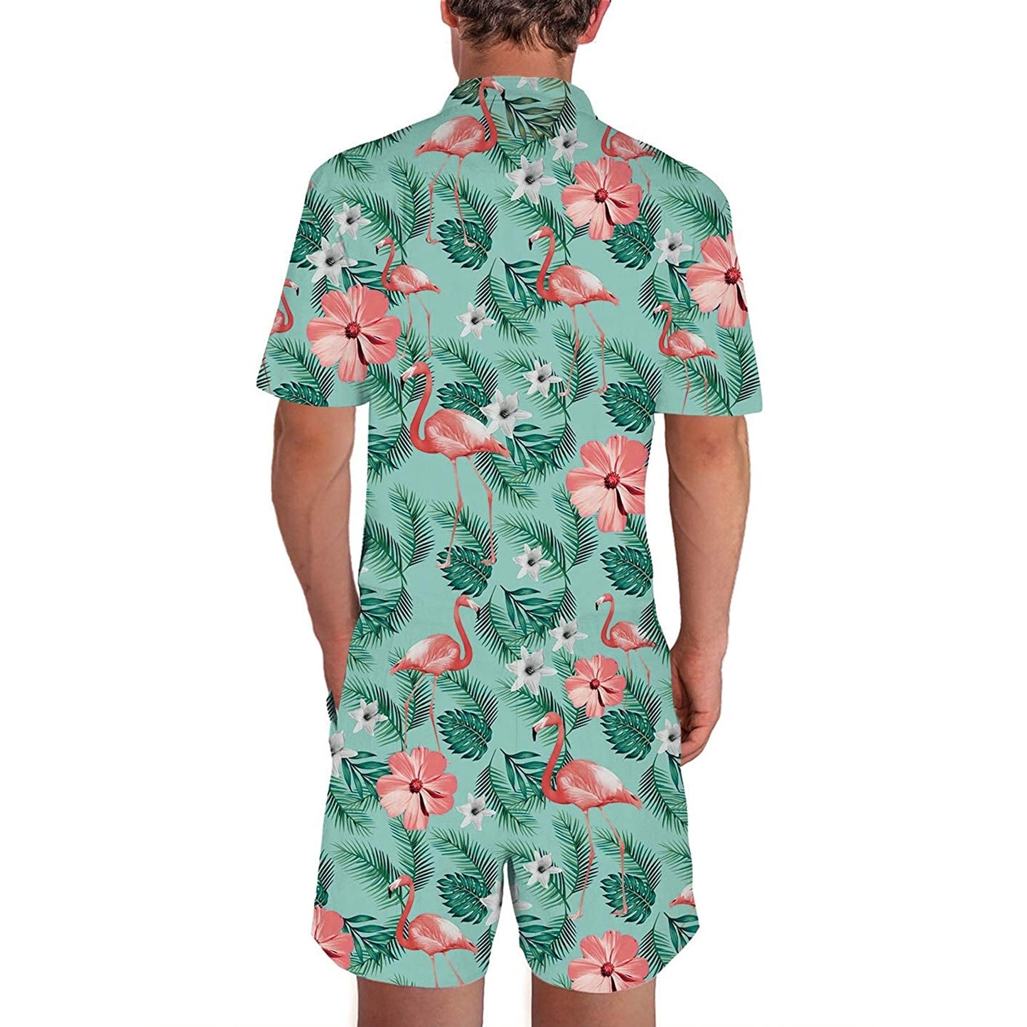 Green Flower Flamingo Male Romper