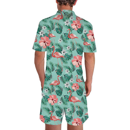 Groene bloemen flamingo mannelijke romper