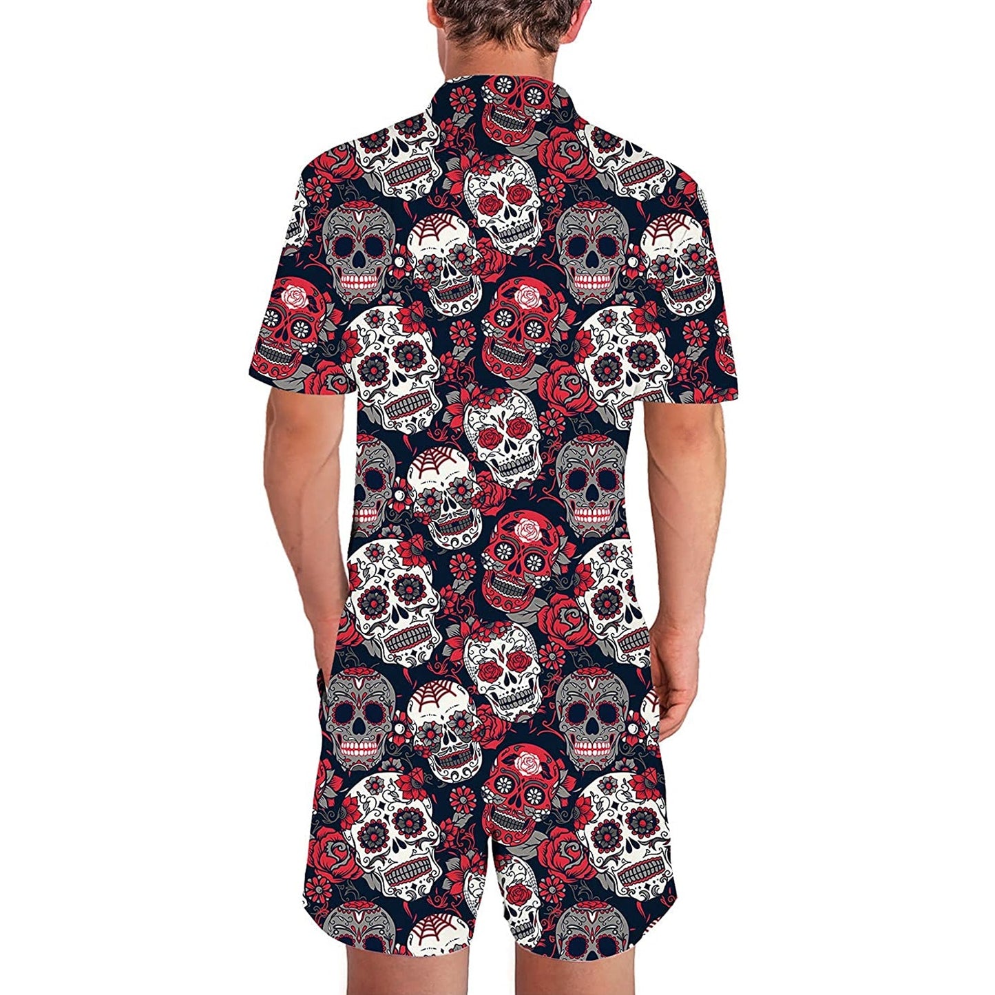 Kleurrijke schedel Halloween romper voor mannen