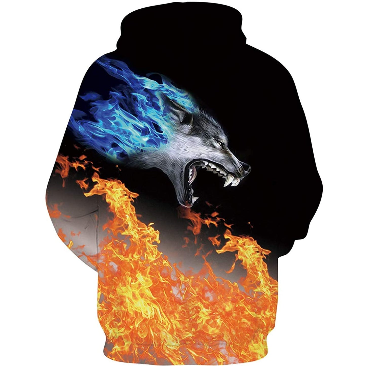 Lustiger Kapuzenpullover mit Feuerwolf-Motiv