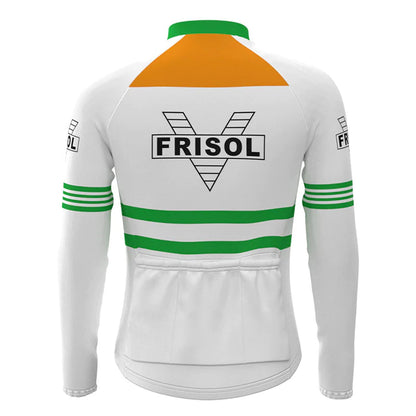 Frisol Groen Wit Lange Mouw Vintage Fietsshirt Top