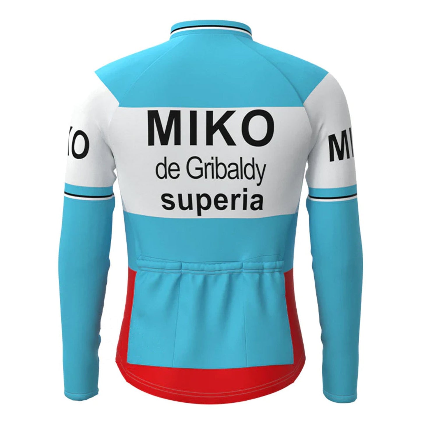 Miko–de Gribaldy Blau Weiß Rot Vintage Langarm Radtrikot Top