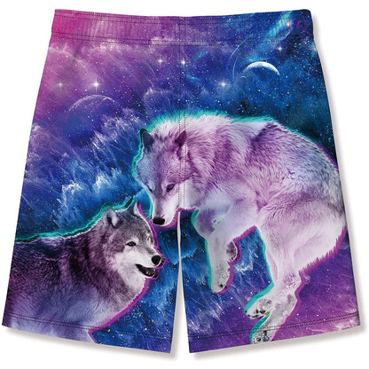 Lila Badehose für Jungen mit lustigem Wolf