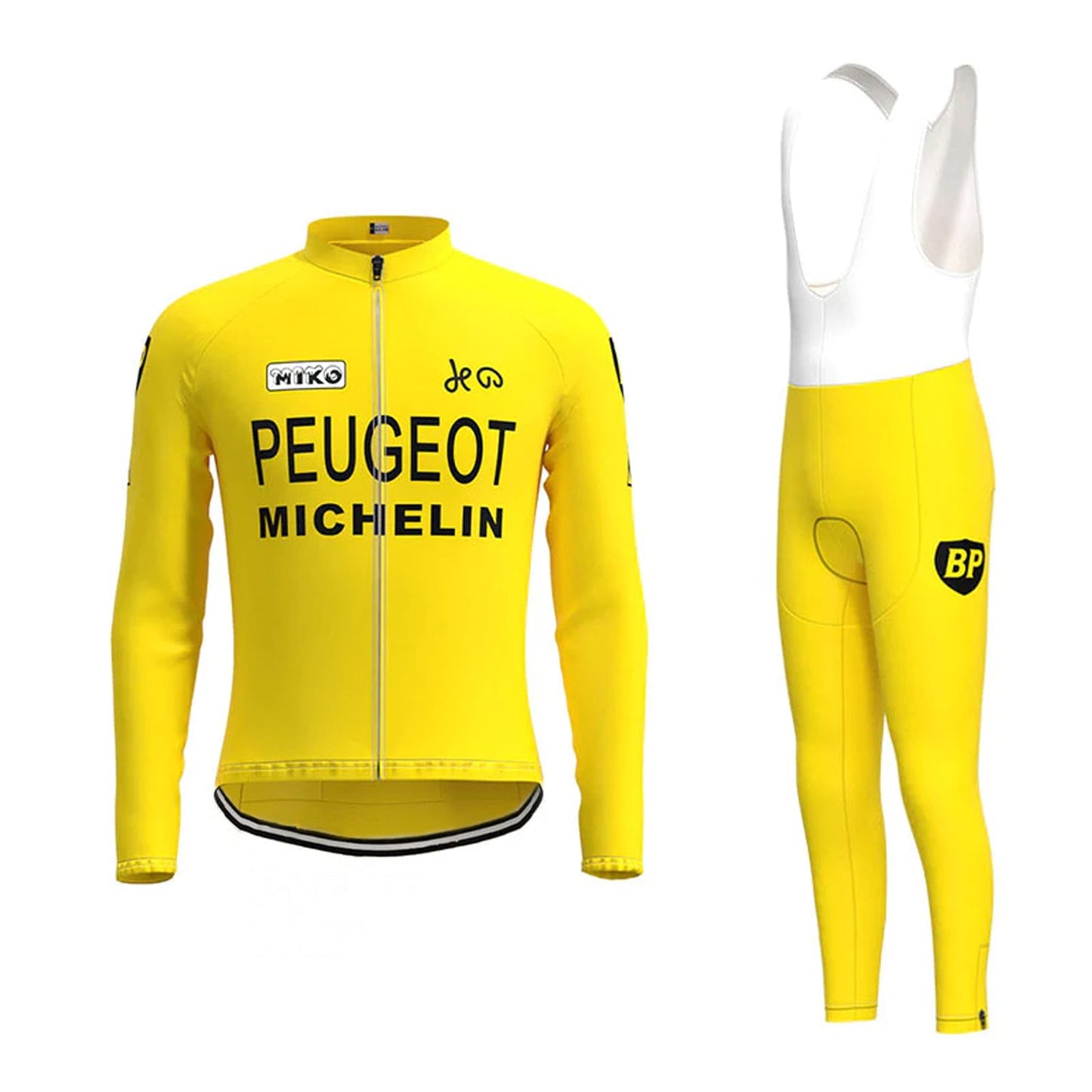 Peugeot – Gelbes Vintage-Langarm-Radtrikot-Set