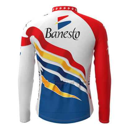 Banesto – Buntes, langärmliges Vintage-Radtrikot-Oberteil