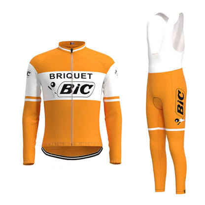 BIC Oranje Vintage Lange Mouw Fietsshirt Bijpassende Set