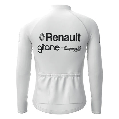 Renault Vintage Langarm-Radtrikot-Oberteil in Weiß