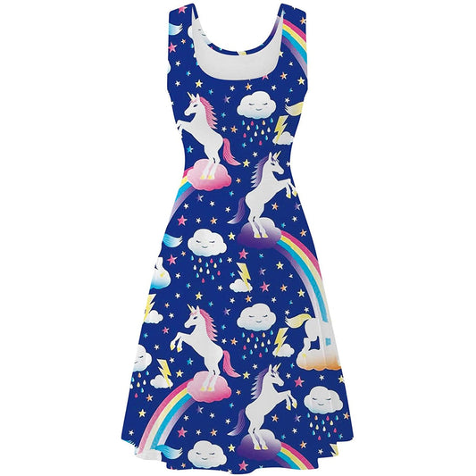 Lustiges Kleid mit Regenbogen-Einhorn für Damen