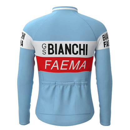 BIANCHI Blaues Vintage Langarm-Radtrikot-Oberteil