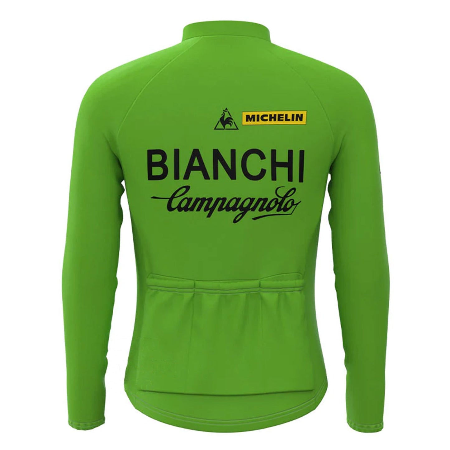 Bianchi Grünes Langarm-Vintage-Radtrikot-Oberteil