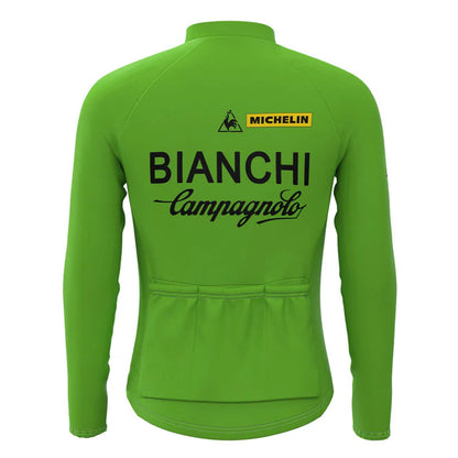 Bianchi Grünes Langarm-Vintage-Radtrikot-Oberteil