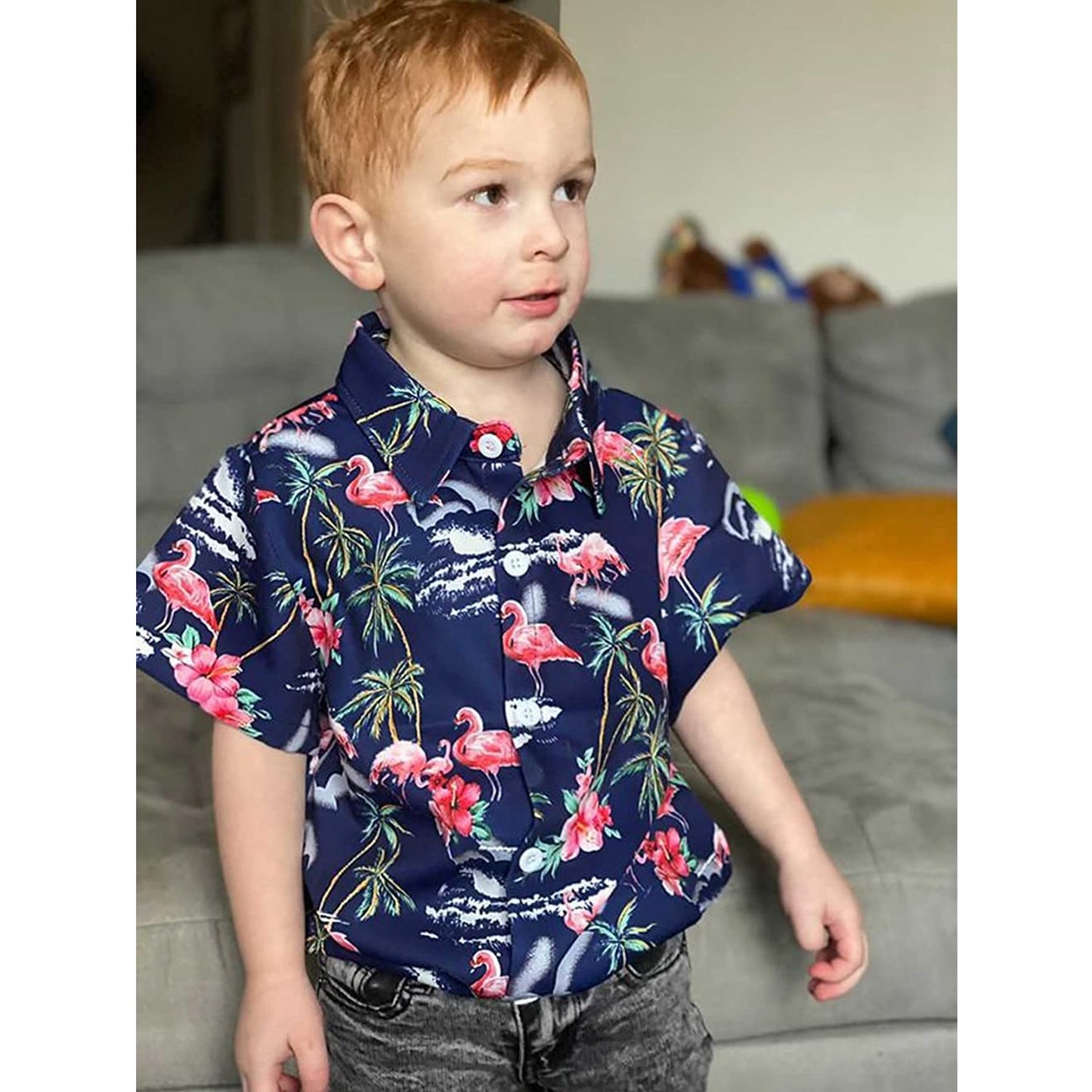 Flamingo's Marineblauw Grappig Peuter Hawaiiaans Shirt