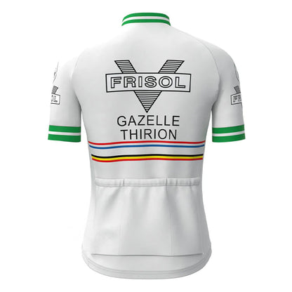 Frisol Groen Geel Korte Mouw Vintage Fietsshirt Top