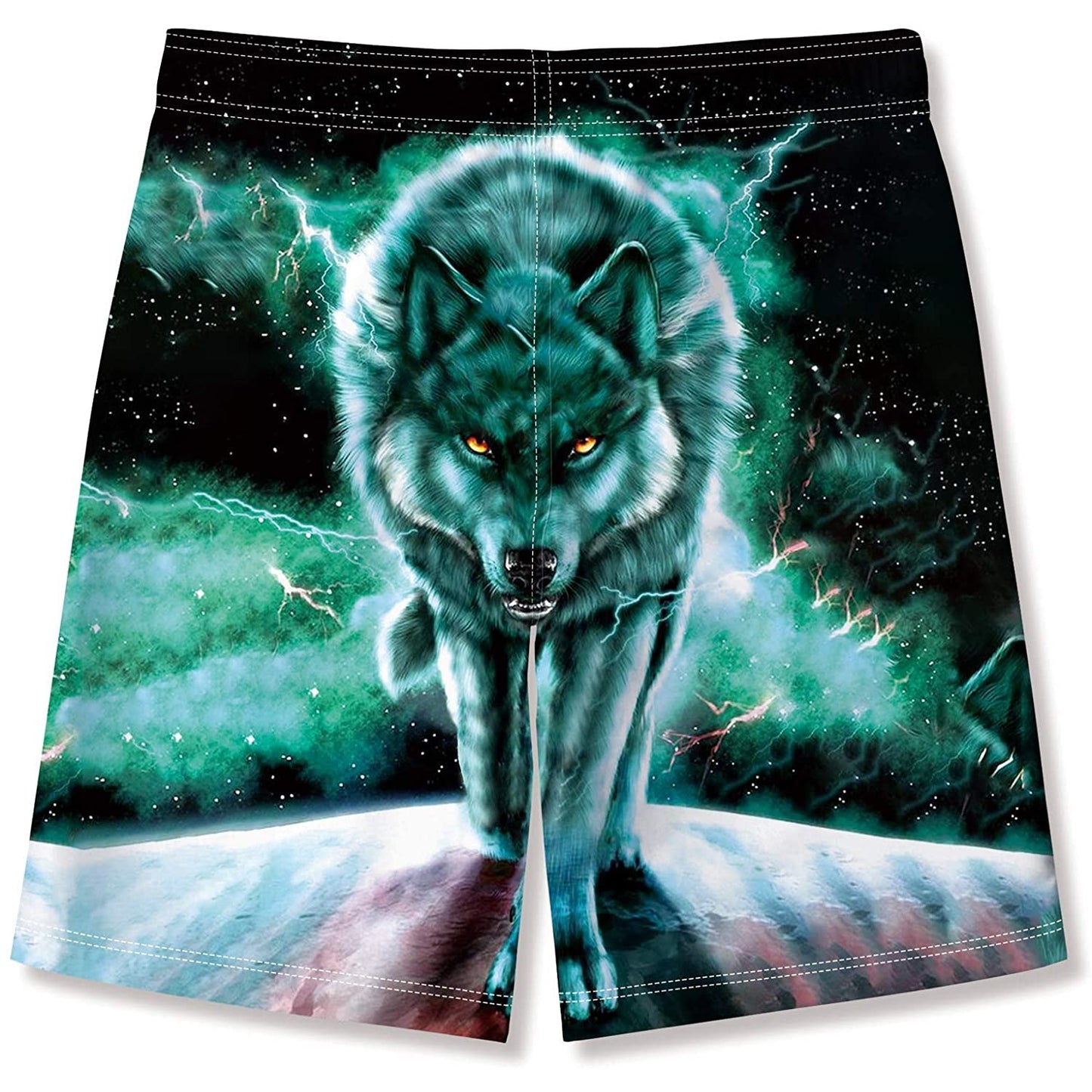 Badehose für Jungen mit lustigem Wolf-Motiv, Grün