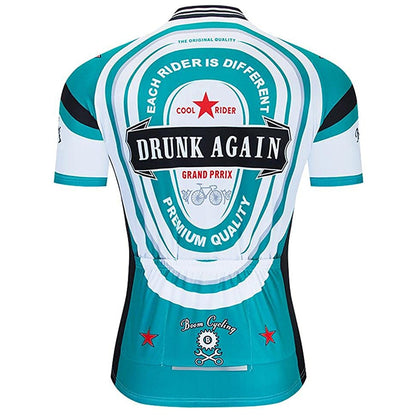 Drunk Again Lichtblauw Heren Grappig MTB Korte Mouw Fietsshirt Top