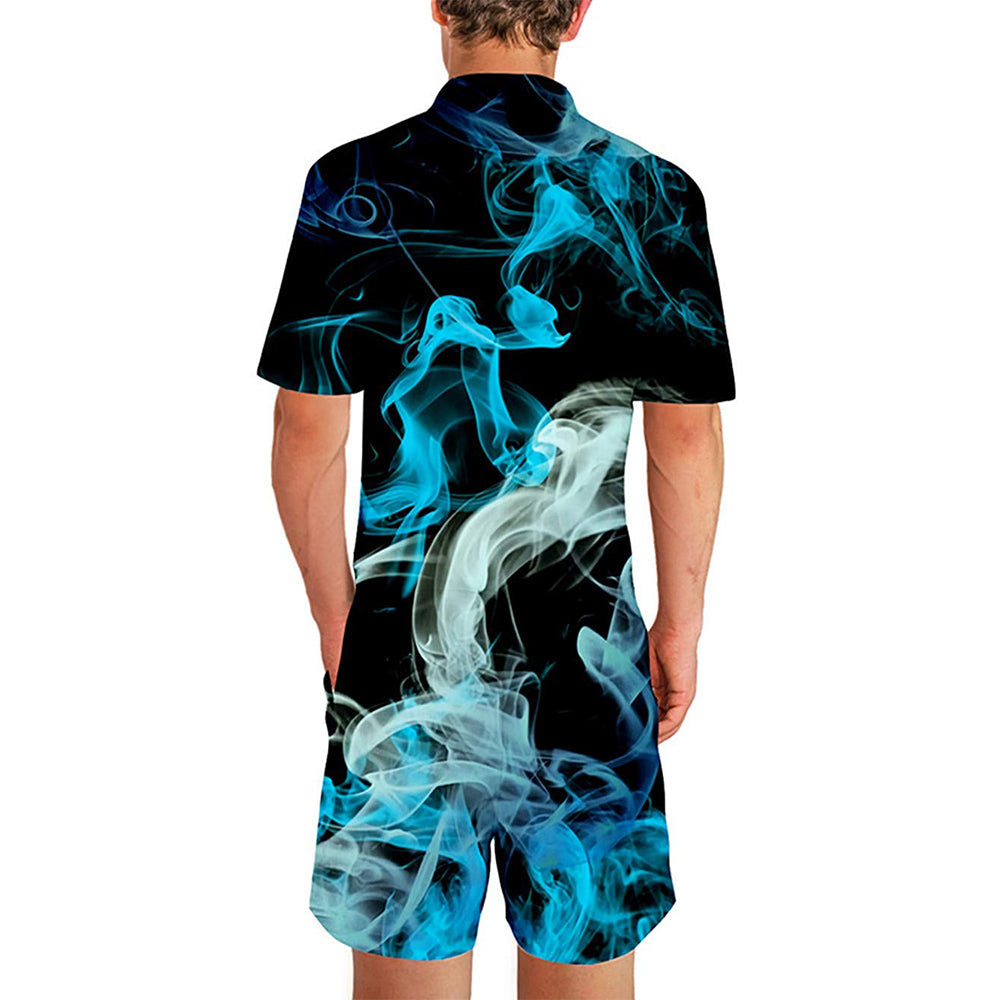 Blue and White Smoke Male Romper