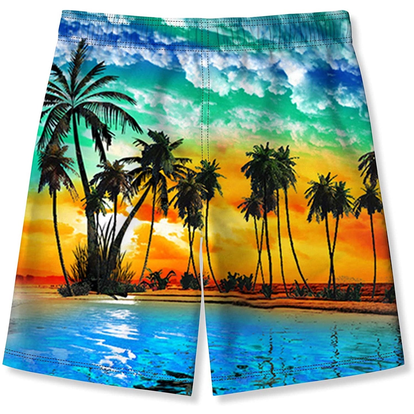 Hawaii Sunset Palm Tree Funny Boy Swim Trunk