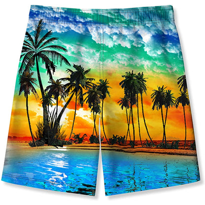 Lustige Badehose für Jungen mit Hawaii-Sonnenuntergang und Palme