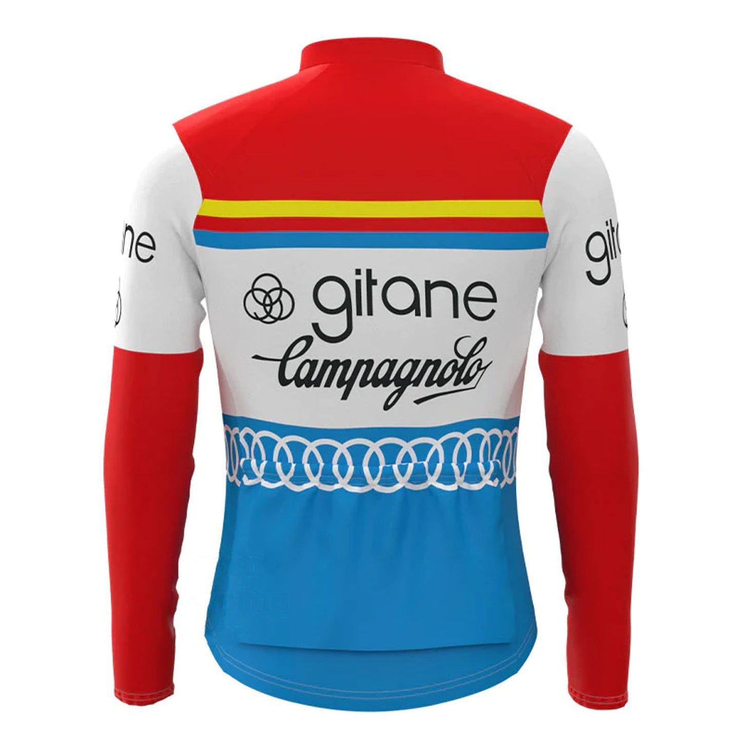 Gitane – Langärmliges Vintage-Radsport-Trikot-Oberteil in Rot und Blau