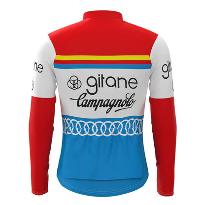 Gitane – Langärmliges Vintage-Radsport-Trikot-Oberteil in Rot und Blau