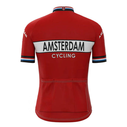 Amsterdam Rood Vintage Korte Mouw Fietsshirt Top