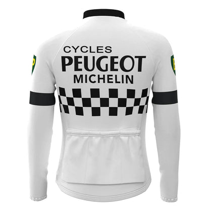 Peugeot Vintage Langarm-Radtrikot-Oberteil, weiß