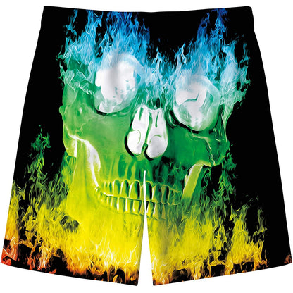 Green Fire Skull Funny Boy Swim Trunk