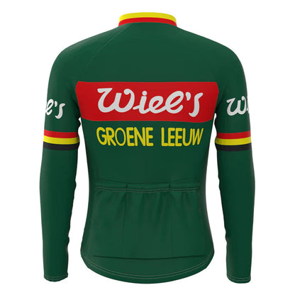 Wiee's Groene Leeuw Grünes Vintage Langarm-Radtrikot-Oberteil