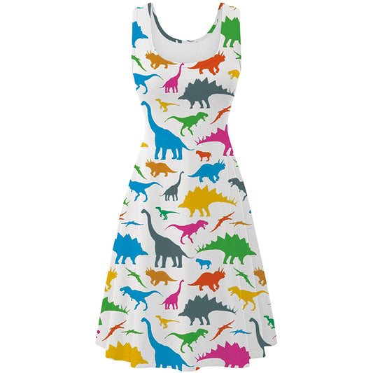 Lustiges Kleid mit Dinosaurier-Motiv für Damen, weiß