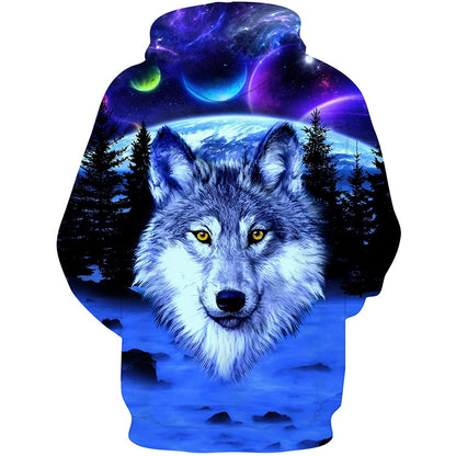 Blauer Universum Wolf Lustiger Kapuzenpullover