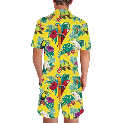 Palm Leaf Papegaaien Man Romper