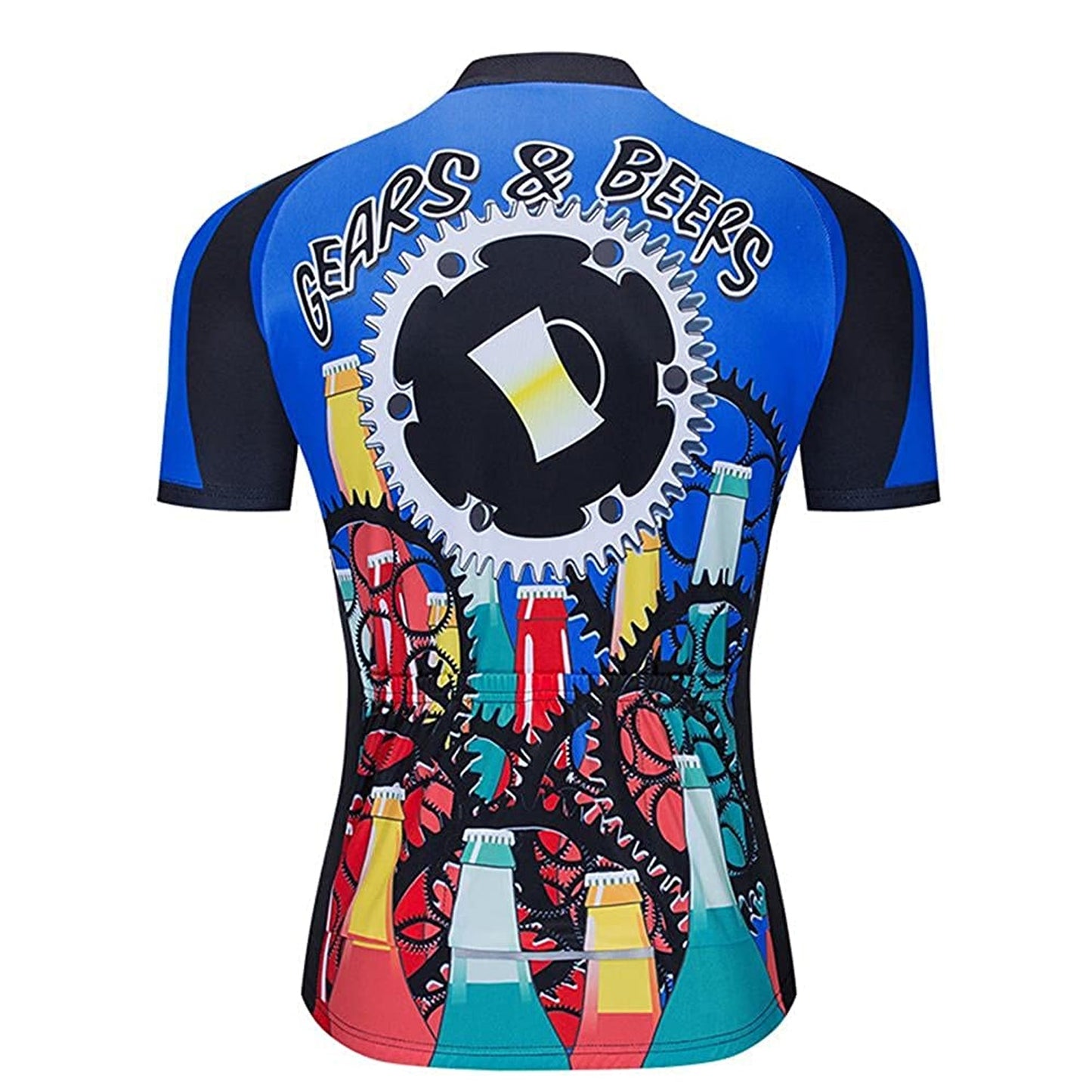 Bier Gearwheel Blauw Heren Grappig MTB Korte Mouw Fiets Jersey Top