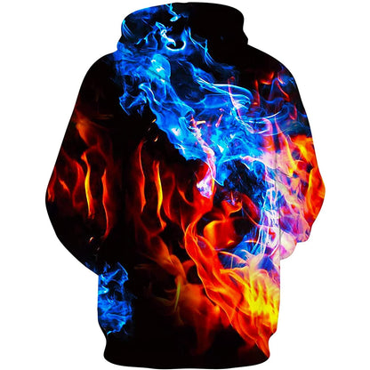 Lustiger Kapuzenpullover mit Flammen in Blau und Rot