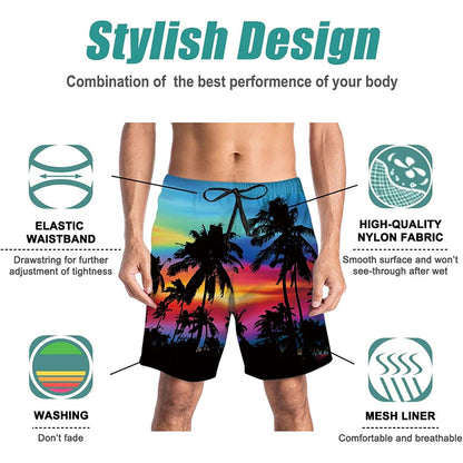 Sunset Palm Tree Funny Swim Trunks